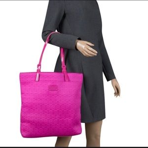 Michael Kors hot pink Neoprene logo large tote bag